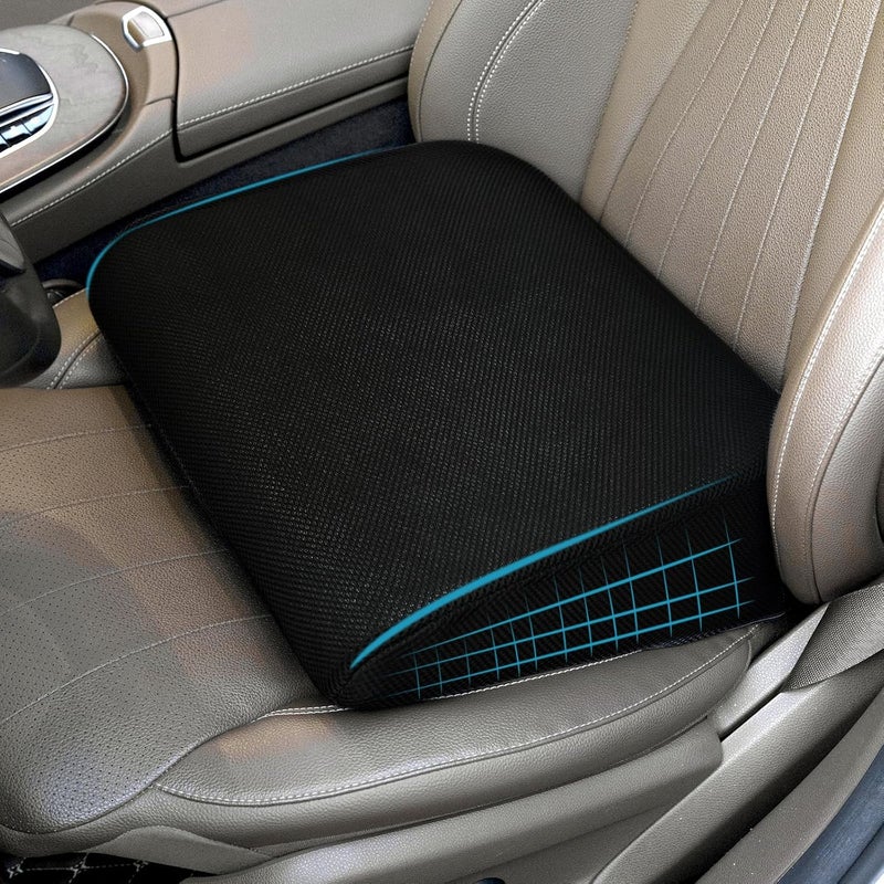 HOMBYS High Density Foam Car Seat Cushions for Short People,Car Booster Seat for Short Drivers,Ultra Thick Adult Booster Seat for Car Driving,Wedge Seat Cushion 6" Thickness,Black Mesh Cover - Image 1